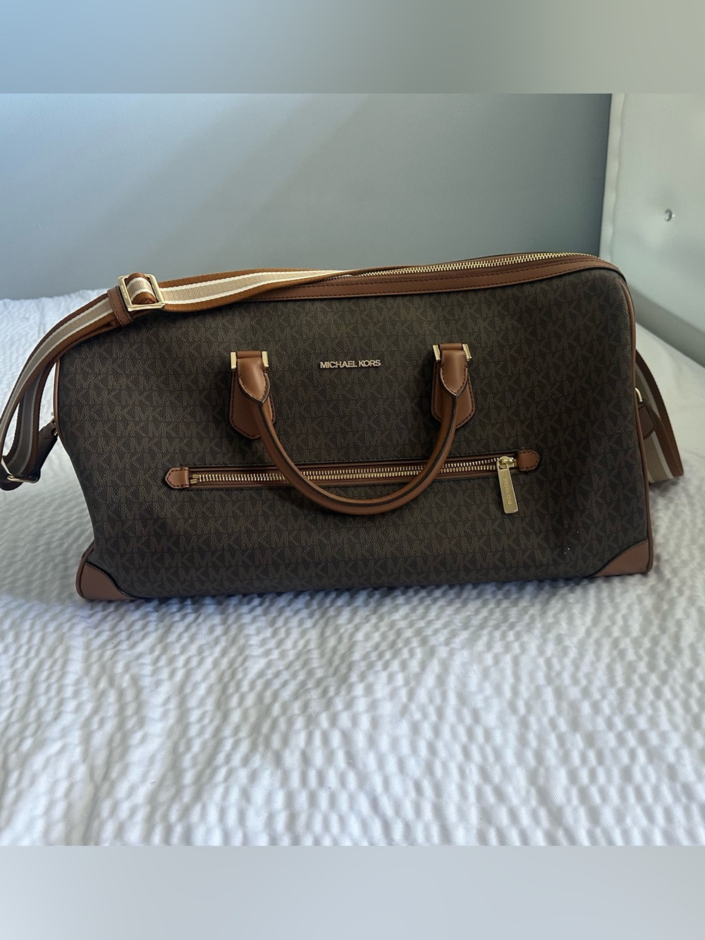 Michael Kors Brown Signature weekender bag with Tan Trim